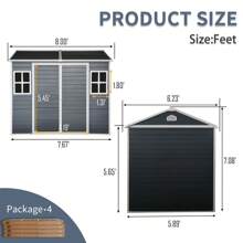 6x8 FT Outdoor Storage Shed With Double Window, Tool Storage Sheds With Padlockable Double Doors And Floor, Garden Tool House,For Patio Backyard Lawn Pool - Black - View 2