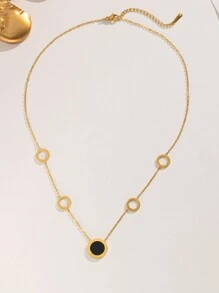 1pc Stainless Steel Gold Color Creative Round Roman Numeral Design Necklace, Fashionable Minimalist Elegant Casual Wear, Suitable For Daily, Party, Valentine's Day, Christmas Gift (OPP Bag Packaging) - Gold - View 2