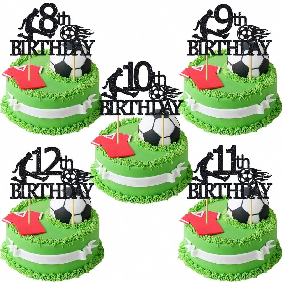 1pc Soccer Happy 8th 9th 10th 11th 12th 13th 14th 15th 16th Birthday Cake Topper Soccer Players Football Soccer Theme Party Cake Decorations 8 9 10 11 12 13 14 15 16 Years Old Birthday Cake Ball Party Decorations Supplies - Black - View 1