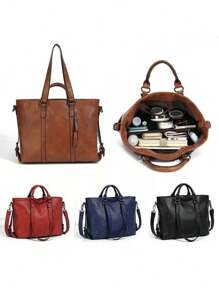 1PC Women Large Capacity Leather Tote Bag Commute Handbag Shoulder Satchel Bag Elegant - Multicolor - View 4
