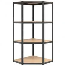 4 Piece Anthracite Steel And Engineered Wood 4 Layer Storage Shelves For Home Office Organization - Black - View 7