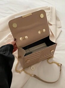 Bolso de hombro con cadena en unicolor con relieve, minimalista y práctico multifunción