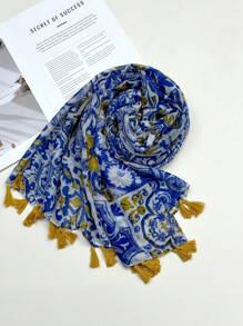 Fashionable Ditsy Floral New Bohemian Scarf, Breathable Printed Tassel Shawl, Elegant Style Women's Sunscreen Holiday Travel Scarf - Multicolor - View 3