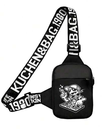 peach tree Men's Versatile Casual Shoulder Bag, Chest Bag, Waist Bag, Sling Bag, Running Bag, Cycling Bag With Solid Color, Cartoon Print, Graffiti Design, Suitable For Streetwear, Business, Leisure, Travel, Outdoor Activities Black Bag Travel Essentials Holiday Essentials Bag For Men Fanny Pack Bags Men Summer Back To School The Sporty Life Summer Bag Springbreak Vacation Bag Pack Belt Bag School Supplies Small Bag For Men Body Bag For Men Halloween Accessories Pouch Festival