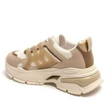 Flat Sneakers With Laces And Openwork Design - Khaki - View 3