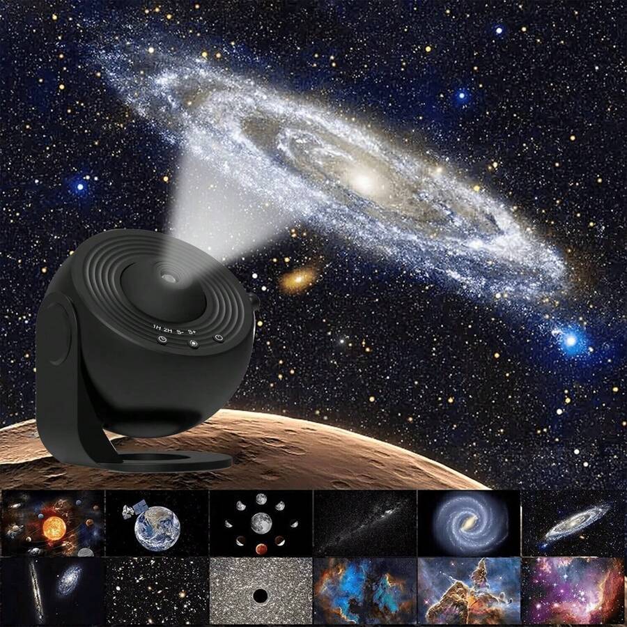 UK LED Galaxy Projector Starry Night Light Moon Star Sky Nebula Projection Lamp - Black - View 1