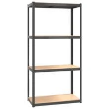 4 Piece Anthracite Steel And Engineered Wood 4 Layer Storage Shelves For Home Office Organization - Black - View 4