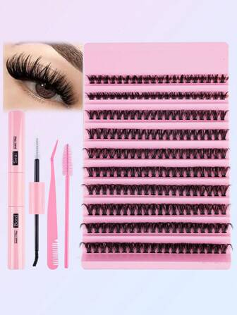 200 件 D 卷睫毛簇，8-16 毫米，假睫毛 10 排 40D 簇睫毛，10ML 粘合和密封，睫毛延长胶水，镊子，睫毛涂抹器睫毛延长，单根睫毛自然外观和轻盈睫毛，睫毛延长，易化妆睫毛，DIY 分段睫毛，浓密和戏剧性睫毛，分段睫毛睫毛簇套装，睫毛，睫毛，假睫毛