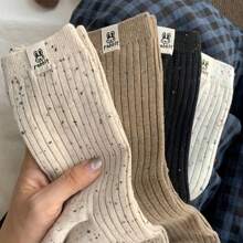 4 Pairs Women Solid Color Mid-Calf Socks, Casual Breathable Fashion Socks, Women Ankle Socks & Tights, Merla Mid-Calf Socks, Autumn/Winter