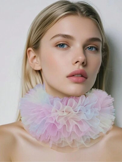 1pc Ruched Multi-Layer Collar, Colorful Renaissance Style Princess Collar Valentines