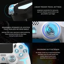 GAMINJA GAMINJA P412 Wireless Game Controller, Compatible With PS4/PS4 Slim/PS4 Pro/PC, RGB Multimode Lighting Effects, Dual Vibration, Speaker, Six-Axis Gyroscope, Headphone Jack, Touchpad And LED Light Board & Stripe