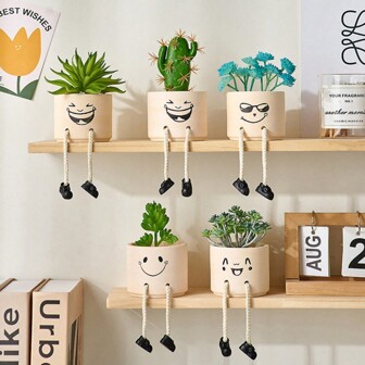Creative Long Leg Plant Pot, Cute Leg Hanging Planter, Artificial Succulents With Gray Flower Pots Indoor , Mini Potted Succulents Office Decor For Women And Men, Fake Plants Decor Accessories Or Pen Holder For Home Office Desk Decor And Gift Choice, Lovely Faux Succulent Desk Decor