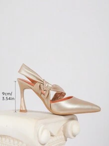 2025 New Women's Champagne-Colored Bow Sandals, Elegant Women's High Heels, Limited Stock Romantic High Heels, Heel Exposure Shoes, Wedding Shoes, Bride Shoes, Suitable For Parties, Weddings, Daily Life, Comfortable All Year Round, Women's Summer Shoes - Champagne - View 7