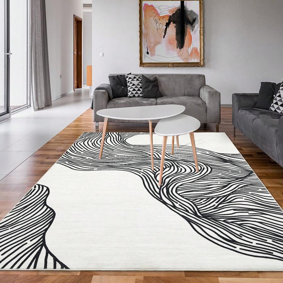 Modern Geometric Abstract Carpet Faux Cashmere Indoor Carpet Washable Area Rug Foldable Non-Slip Carpet Home Decorative Carpet For Living Room Dining Room Bedroom - Black Beige - View 1