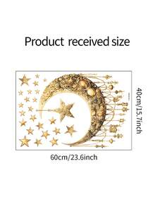1pc/2pcs Eid Mubarak Gold Star & Moon Wall Stickers, Ramadan Lunar Festival Window & Wall Decor Stickers, Suitable For Windows, Bedroom, Living Room, Holiday Party Decoration - Multicolor - View 5