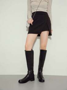 2025 Autumn And Winter Women's Knee-High Boots Black Elegant Square Shoes High Heels Back To School Season Valentine's Day Suitable For Dates, Parties, Shopping, And Commuting - Black - View 2