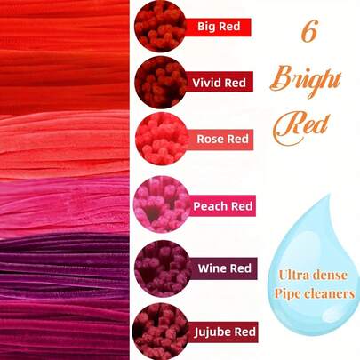 Value Pack 200pcs Pipe Cleaner Craft Big Red Rose Red Wine Red Vivid Red Jujube Red Peach Red Pipe Cleaner For Craft Foldable Chenille Rod Pipe Cleaner, Christmas Craft Pipe Cleaner For DIY Craft And Cleaning, Crafts Art And Craft Decoration Chenille Stems Supplies