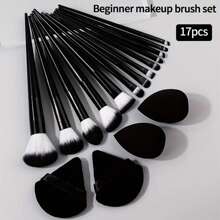 13 Cosmetic Brushes, 2 Cosmetic Sponge Sets, 2 Cosmetic Powder Puffs, Beauty Tools, Eye Shadow, Rouge Professional Brush,Brush Set,Makeup Brush Kit,Make Up Brush Set,Make Up Set Complete,Makeup Brush Set,Complete Makeup Kit,Brush Kit,Brushes Makeup Set,Makeup Gift Set,Set,Giveaways,Professional Makeup Brushes,Complete Makeup Set - Black - View 2