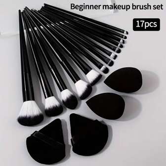 13 Cosmetic Brushes, 2 Cosmetic Sponge Sets, 2 Cosmetic Powder Puffs, Beauty Tools, Eye Shadow, Rouge Professional Brush,Brush Set,Makeup Brush Kit,Make Up Brush Set,Make Up Set Complete,Makeup Brush Set,Complete Makeup Kit,Brush Kit,Brushes Makeup Set,Makeup Gift Set,Set