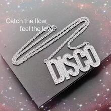 1pc Zinc Alloy "DISCO" Letter Chain Necklace, Suitable For Music Festival, Birthday, Valentine's Day, Mother's Day, Father's Day, Graduation Party - Silver - View 15