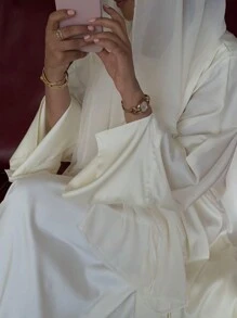 1 件经典纯色缎面长袍，优雅休闲轻质精致面料工艺，质地精致，时尚前开长款阿巴亚长袍 - 阿巴雅 - 查看 9