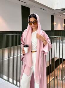 1 件经典纯色缎面长袍，优雅休闲轻质精致面料工艺，质地精致，时尚前开长款阿巴亚长袍 - 阿巴雅 - 查看 1