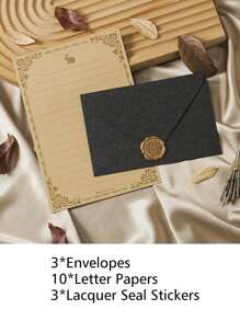 16 件/套，复古信纸和信封套装，送给男朋友和女朋友的手写情书信纸，3 个信封，10 张信纸和 3 个蜡封，适用于情人节浪漫信件、邀请函和卡片