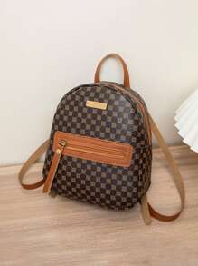 Mini Fashion Girl Faux Leather Backpack With Print, Adjustable Shoulder Straps, Double Zipped Compartment For Daily Commuting Backpack, School Bag, Kids Bag, Kids Backpack, Toddler Backpack, Mini Backpack, Small Backpack, Bag School, School Backpack, Rucksack, School Bag Kids, Kids Luggage, Kindergarten Bag Perfect For Girls, School Girls, Kids, Teen Girls Mini Backpack Kids, Backpack Cute - Brown - View 5