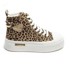 女士纯色拼接休闲运动鞋，适合日常穿着 - 豹紋 - 查看 2