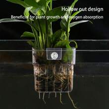 透明塑料植物篮，适合悬挂在水槽中享受水培。水族箱植物架，可悬挂在鱼缸上，以补充水生植物和鱼类的美丽 - 無色 - 查看 2