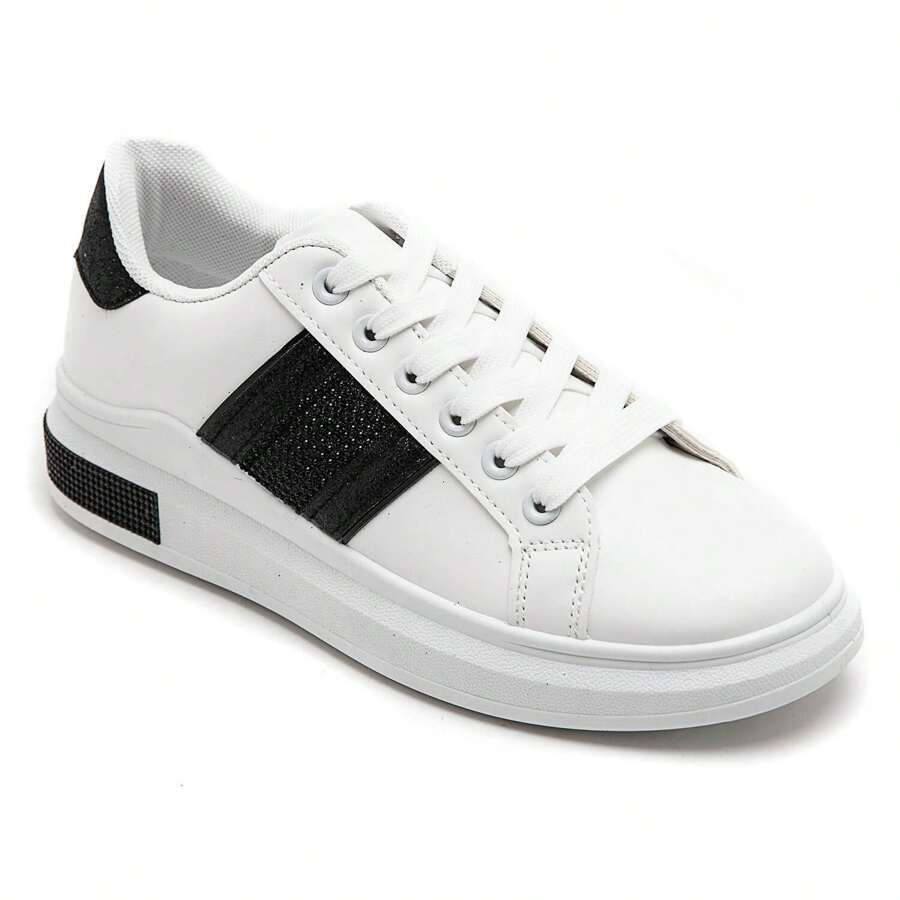 Fashionable Versatile Casual Everyday Rhinestone Decorated Sneakers - Black - View 1