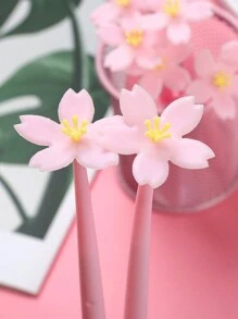 10/1 支花形凝胶笔，优雅的水性笔，少女系列，适合学生和办公室使用的创意文具，开学季适用 - 彩色 - 查看 3