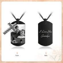 1pc Personalized Necklace, Custom Carved Black And White Photo, Custom Text, Durable Stainless Steel Chain, Sincere Family Custom Necklace - Perfect Romantic Valentine's Day, Father Plot, Christmas Custom Gift, Suitable For Giving To Loved Ones, Father Grandparents Of Loved Ones, Suitable For Personalized Christmas, Birthday, Anniversary, Father's Day Gift