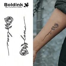 Boldink Non-Permanent Tattoo Technique, Rose Pattern Design, Creative & Interesting Temporary Tattoos, Delicate & Detailed Design, Funny & Realistic Tattoo Experience, No Commitment Tattoo, Waterproof & Tattoo - Black - View 1