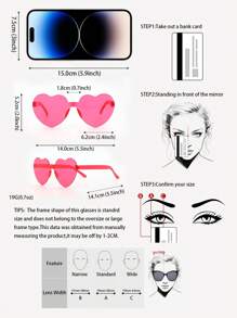 5pcs/Set Women's Heart Shaped Fashion Fashion Glasses, Casual, Elegant, Made Of PC (Polycarbonate), Suitable For Beach, Holiday And Daily Life, Multi-Color For Summer Beach Vacation,Outdoor,Travel