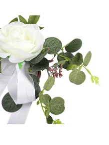 12/6PCS Wedding Aisle Chair Decorations Pew Flowers, Rose Floral Wedding Chair Back Flowers With Leaves And Ribbons,  Chair Bench Pew Flowers For Wedding Ceremony Decor - 白色 - 查看 8