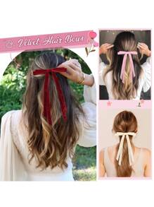 1/6 Packs Velvet Bow Hair Clip Ribbon Accessories Ponytail Stand Hair Knot Ladies Autumn And Winter Warm Suede Material Suitable For Daily Party And Travel Wear, Valentine's Day Fashion Colors Cute Claw Clips Hair Slide Hair Barrettes