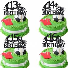 1pc Soccer Happy 8th 9th 10th 11th 12th 13th 14th 15th 16th Birthday Cake Topper Soccer Players Football Soccer Theme Party Cake Decorations 8 9 10 11 12 13 14 15 16 Years Old Birthday Cake Ball Party Decorations Supplies - Black - View 9