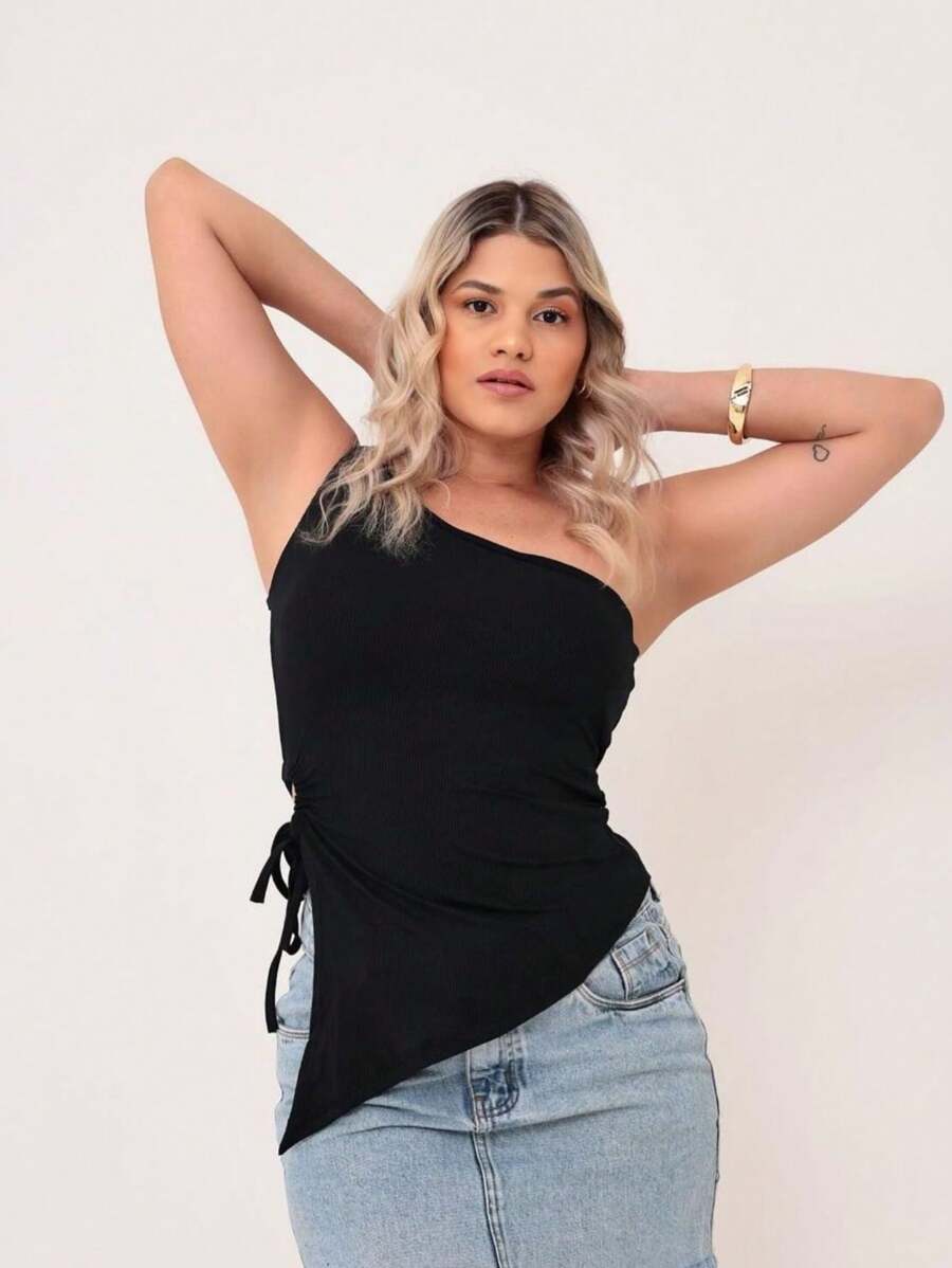 Blouse Strapless Asymmetrical Blouse With Cup And Slit Top - màu đen - Xem 1