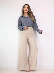 Women's Long Sleeve Shirt Blouse - Xám - Xem 4