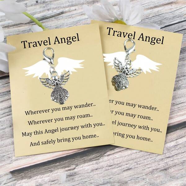 Mini Travel Angel Charm Keychain - Durable, Delightful, And Meaningful Token Of Love And Appreciation - Perfect For Graduation, Goodbye, Missing You, Holidays, And Luck, Suitable For Everyone, Includes Encouraging Greeting Card