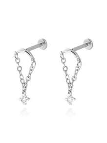 CIZME 2 chiếc khuyên tai xỏ lỗ xoắn ốc nhỏ cho phụ nữ bằng thép không gỉ vàng bạc, khuyên tai phẳng, khuyên tai xoắn ốc ẩn, khuyên tai đính đá không gây dị ứng, trang sức - Hoa tai - Xem 15