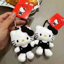 Sanrio 1pc Hello Plush Kitty Keychain With Heart Shape Clip 4" Inch Stuffed Plushie Purse Bag Charm Backpack Lucky Doll