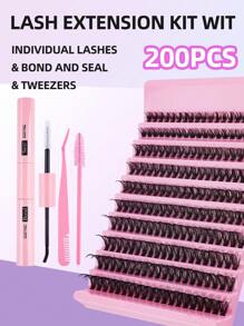 200 Stück D-Curl Wimpernbüschel, 8-16mm, Künstliche Wimpern 10 Reihen 40D Büschel Wimpern, 10ML Kleber & Versiegelung, Wimpernverlängerungs-Kleber, Pinzette, Wimpernapplikator für Wimpernverlängerung, natürlich aussehende & leichte Wimpern, Wimpernverlängerung, einfaches Make-up Wimpern, DIY Segment Wimpern, dicke & dramatische Wimpern, Wimpernbüschel Set, Wimpern - Schwarz - Übersicht 5