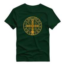 Basic Printed T-Shirt 100% Cotton Shirt With Saint Benedict Medal Print - 綠色 - 查看 1
