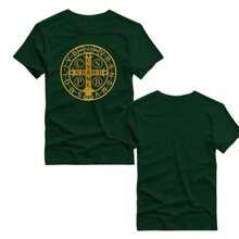 Basic Printed T-Shirt 100% Cotton Shirt With Saint Benedict Medal Print - 綠色 - 查看 2