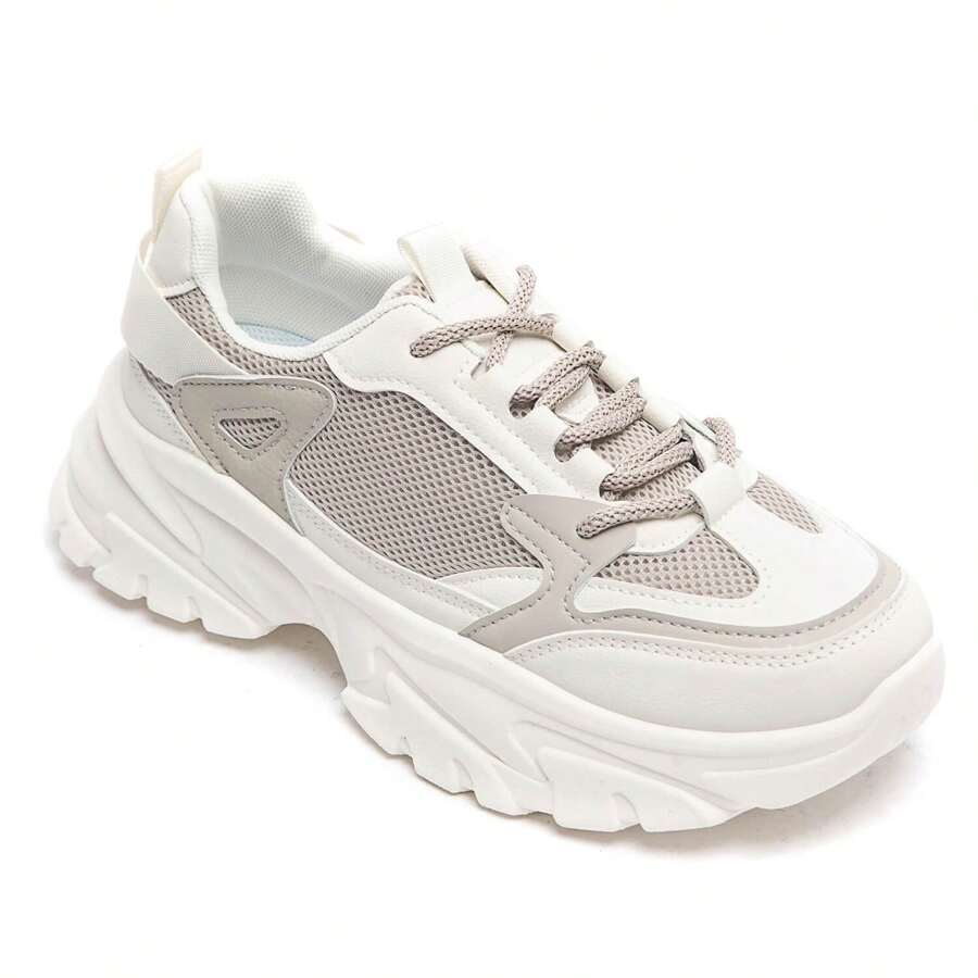 Flat Sneakers With Laces And Two-Tone Design - Grey - View 1