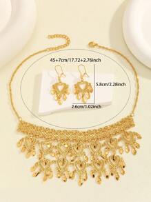 3pcs/Set Vintage Luxury Hollow Heart Necklace & Earring Set For Women, Suitable For Party, Gala, Gift-Giving, Daily Wear