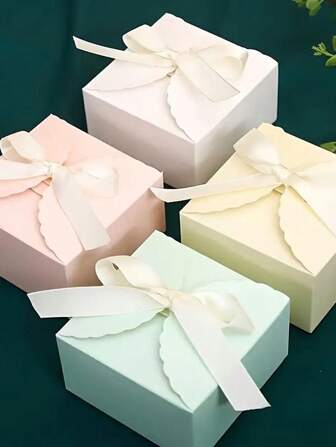 20/10 件白色和粉色蝴蝶结礼盒，适用于婚礼礼物、甜点、糖果、烘焙食品包装，适用于新年、婚宴、甜点盒、桌面装饰