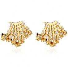 CURVED HOLLOW EARRINGS 18K GOLD PLATED WITH STUDDED ZIRCONIA - 金色 - 查看 1